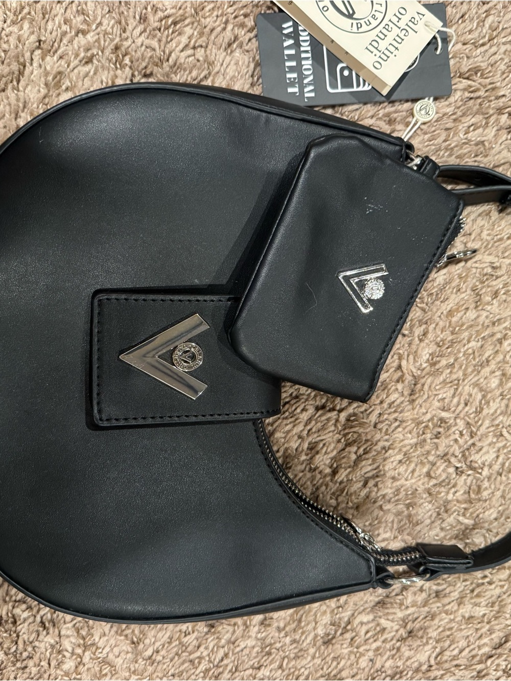Valentino Orlandi Black Shoulder Bag with V Logo Hardware